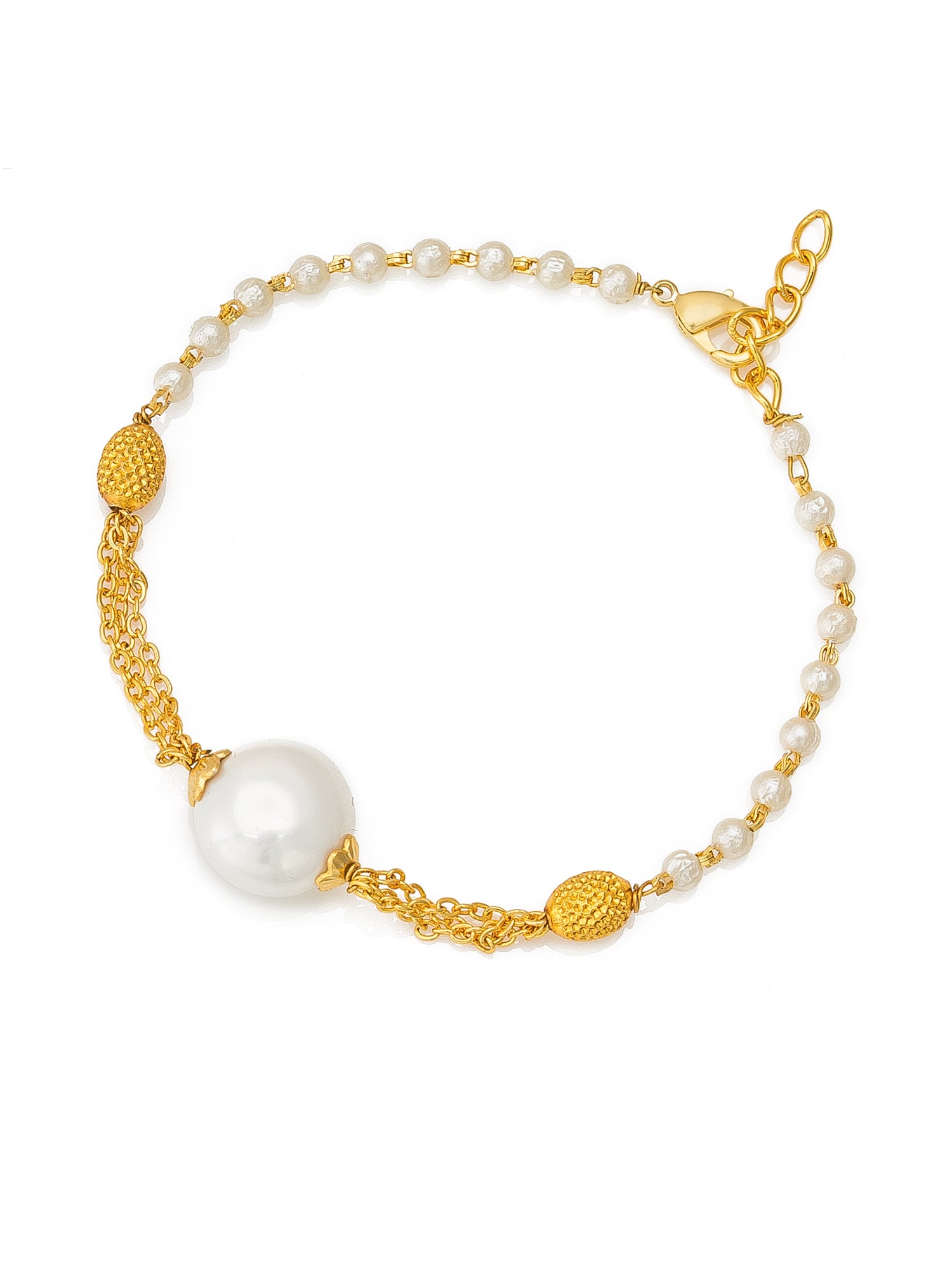 Aadita Elegant Pearl String and Multi-Layer Gold Chain Fusion Bracelet