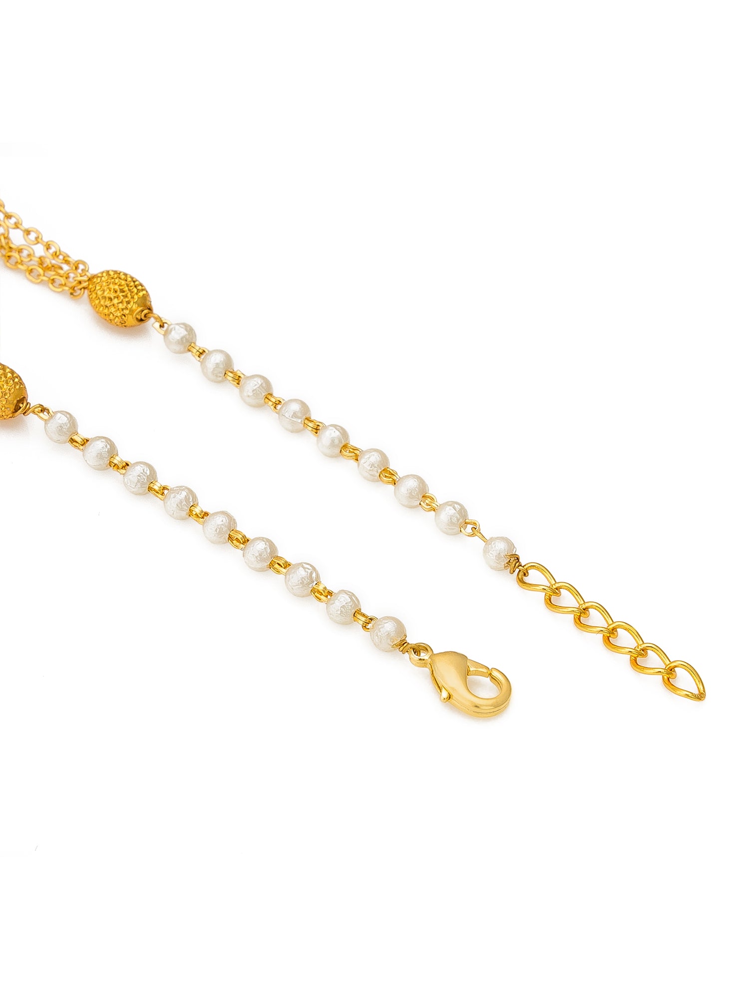 Aadita Elegant Pearl String and Multi-Layer Gold Chain Fusion Bracelet