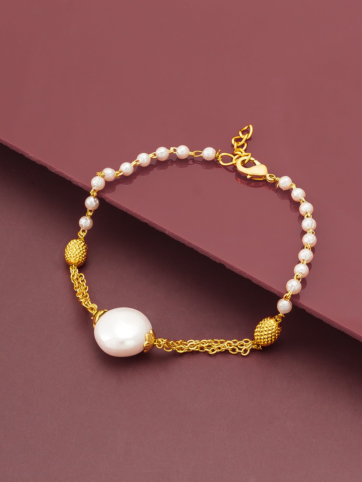 Aadita Elegant Pearl String and Multi-Layer Gold Chain Fusion Bracelet