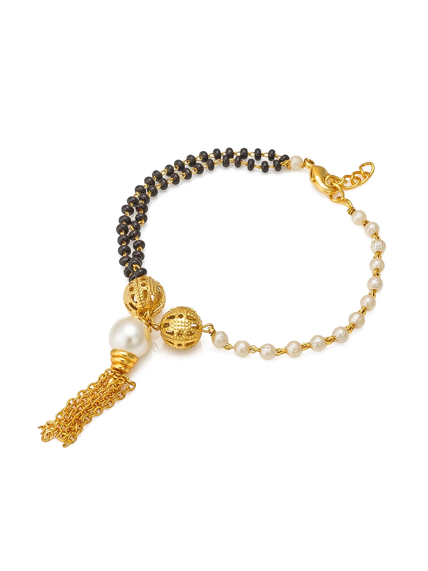 Aadita Half Pearl Half Black Bead Mangalsutra Bracelet