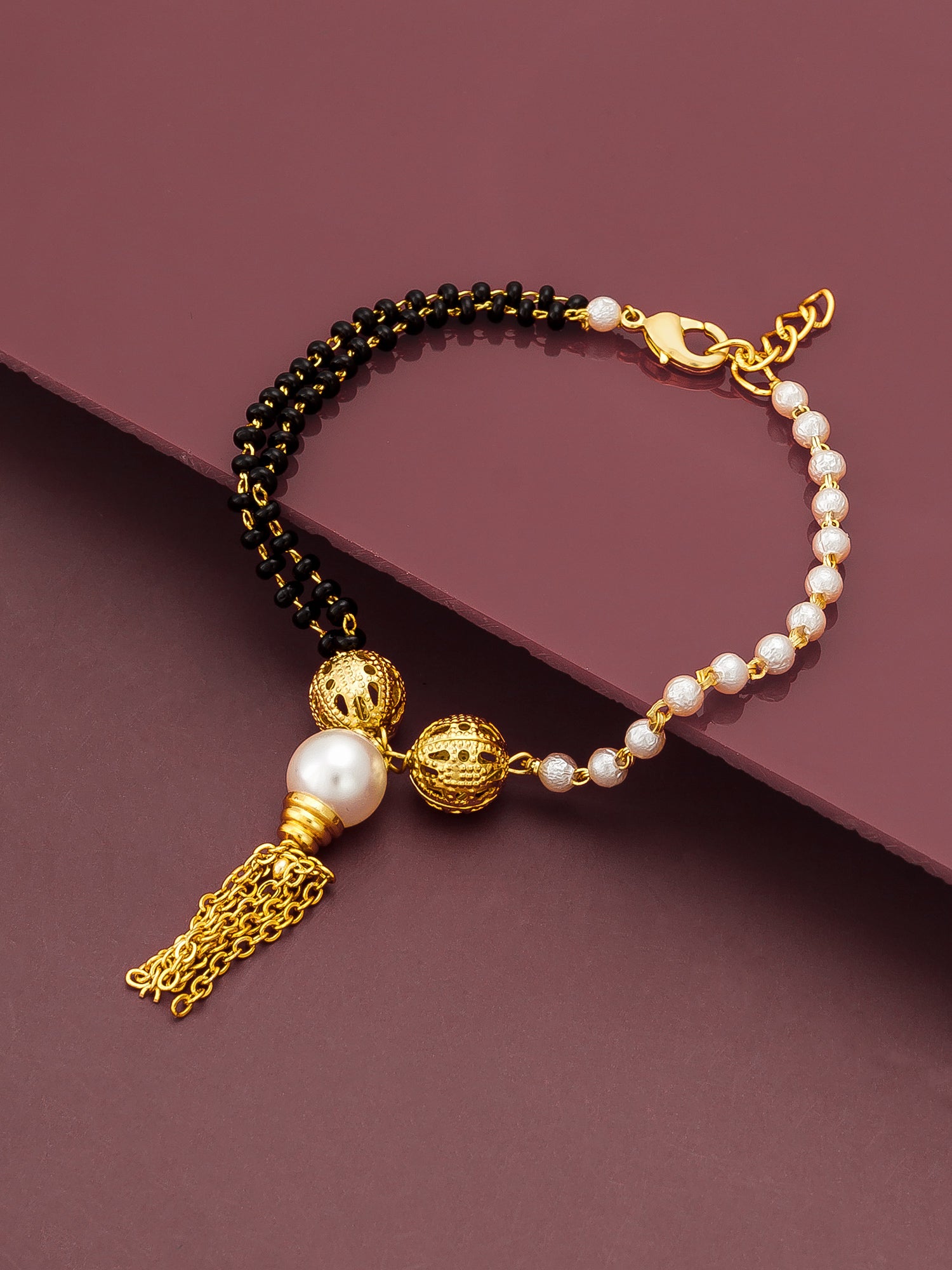 Aadita Half Pearl Half Black Bead Mangalsutra Bracelet