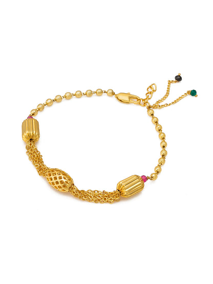 Aadita Gold Plated Textured Bead Chain Bracelet