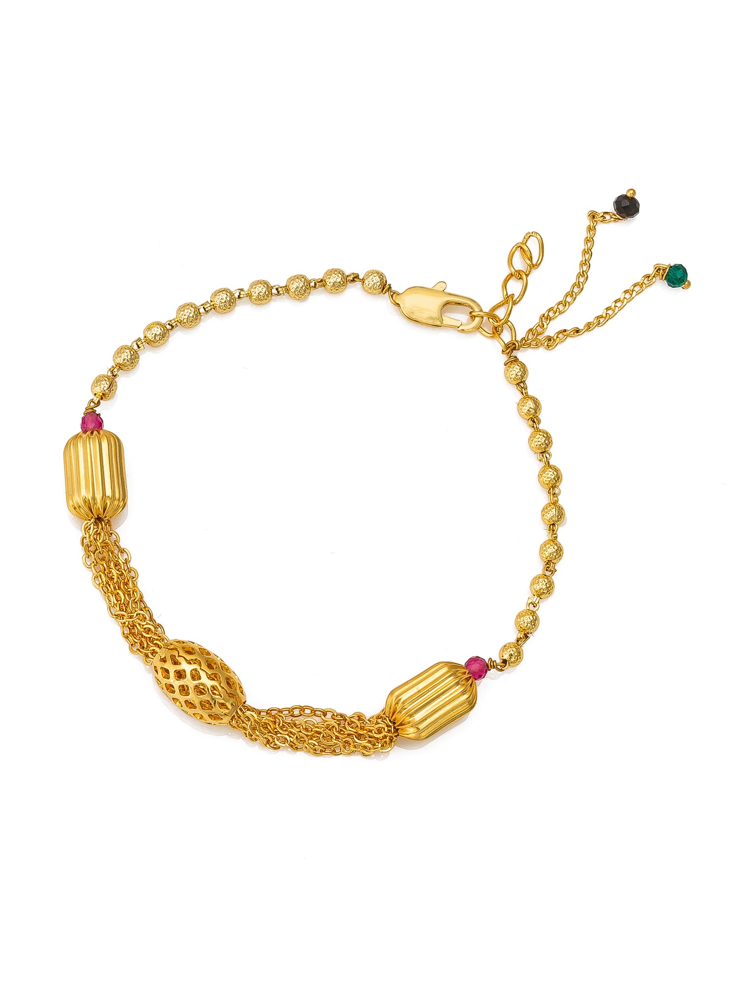 Aadita Gold Plated Textured Bead Chain Bracelet