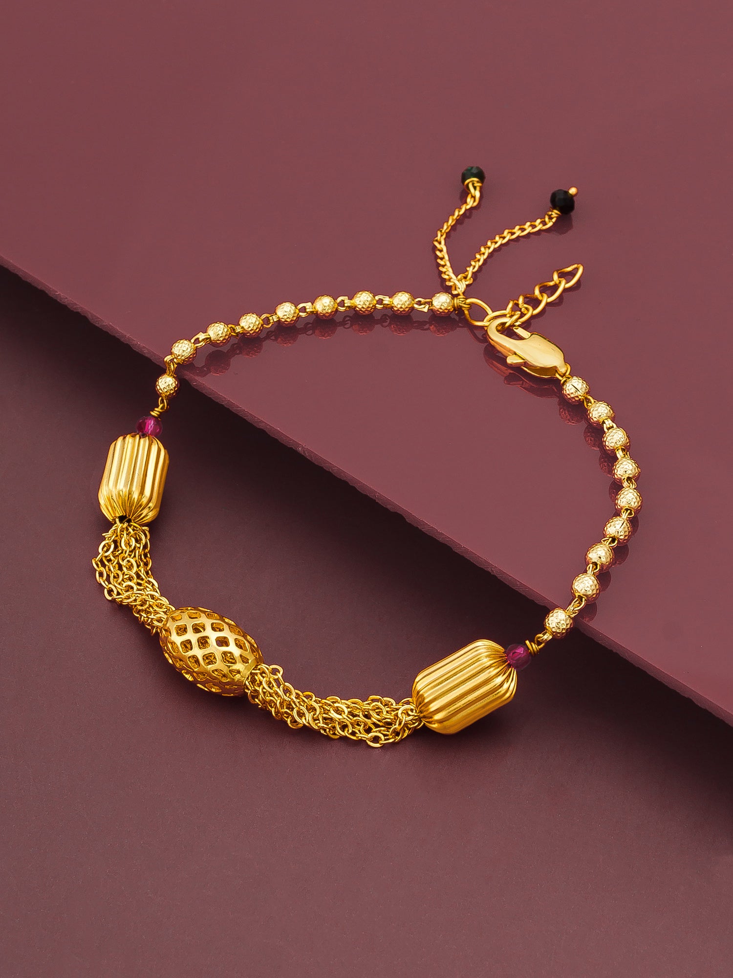 Aadita Gold Plated Textured Bead Chain Bracelet