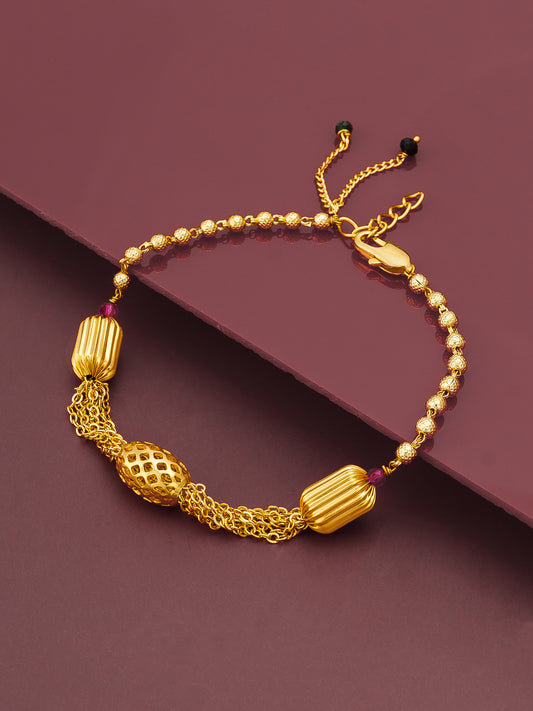Aadita Gold Plated Textured Bead Chain Bracelet