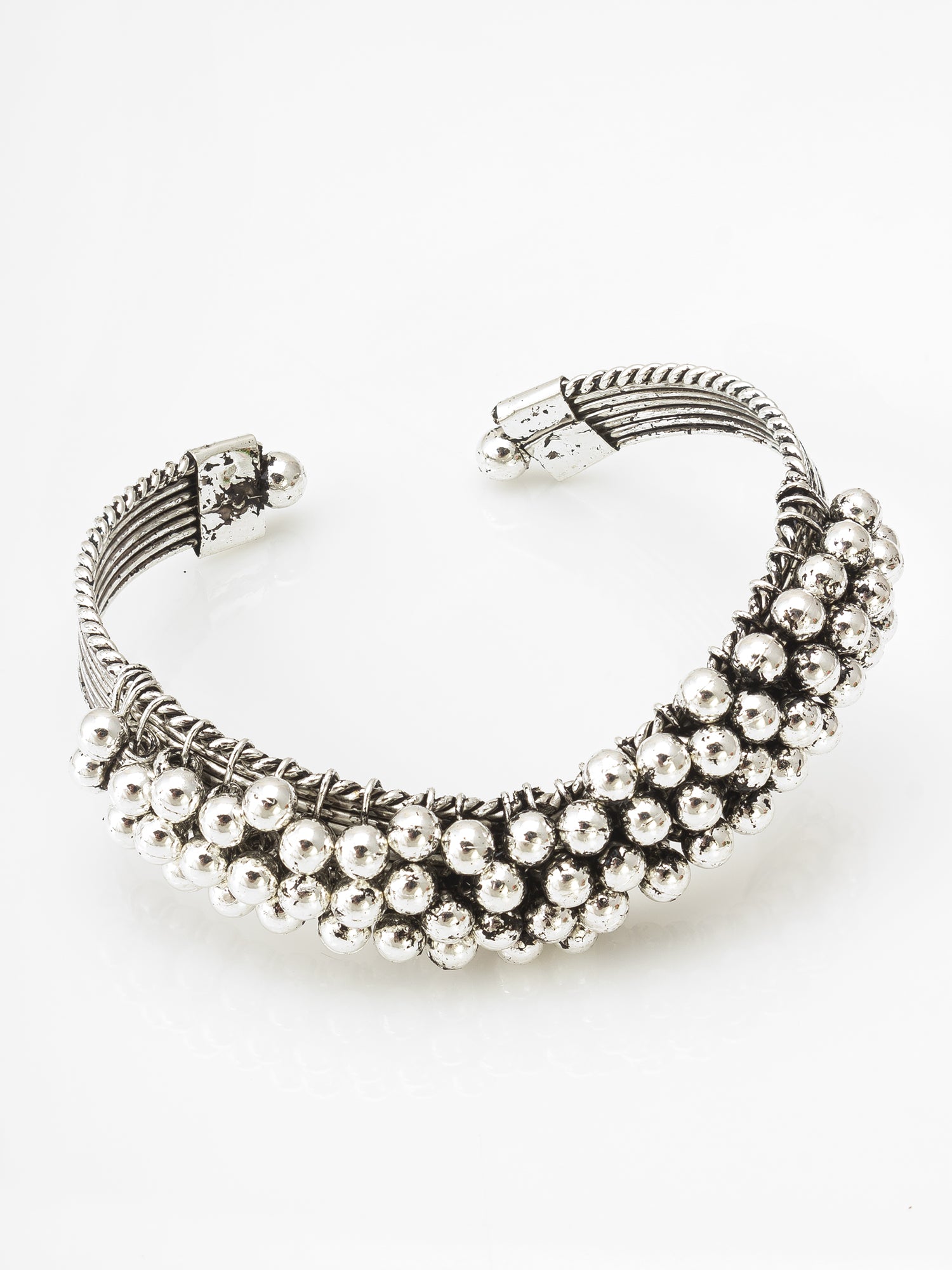Aadita Oxidized Silver Beaded Cuff Bracelet
