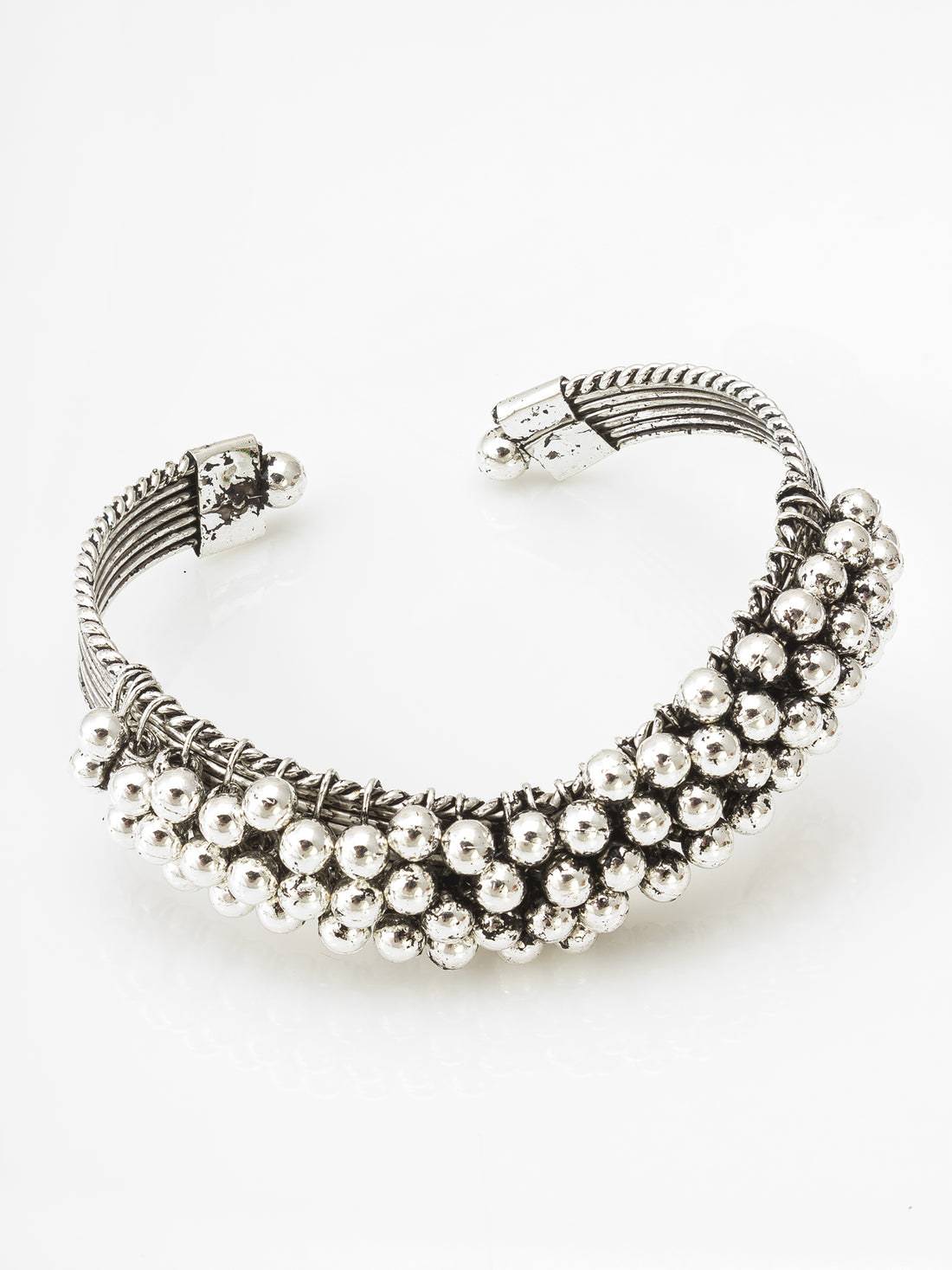 Aadita Oxidized Silver Beaded Cuff Bracelet