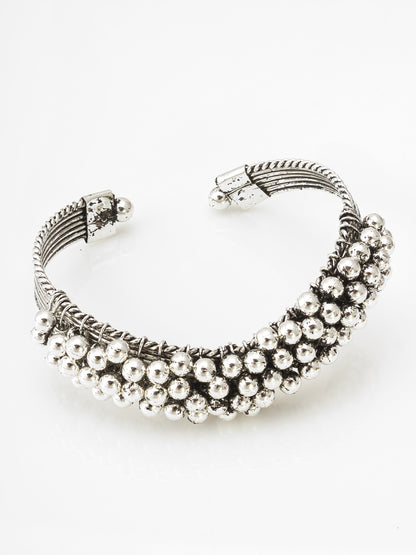Aadita Oxidized Silver Beaded Cuff Bracelet