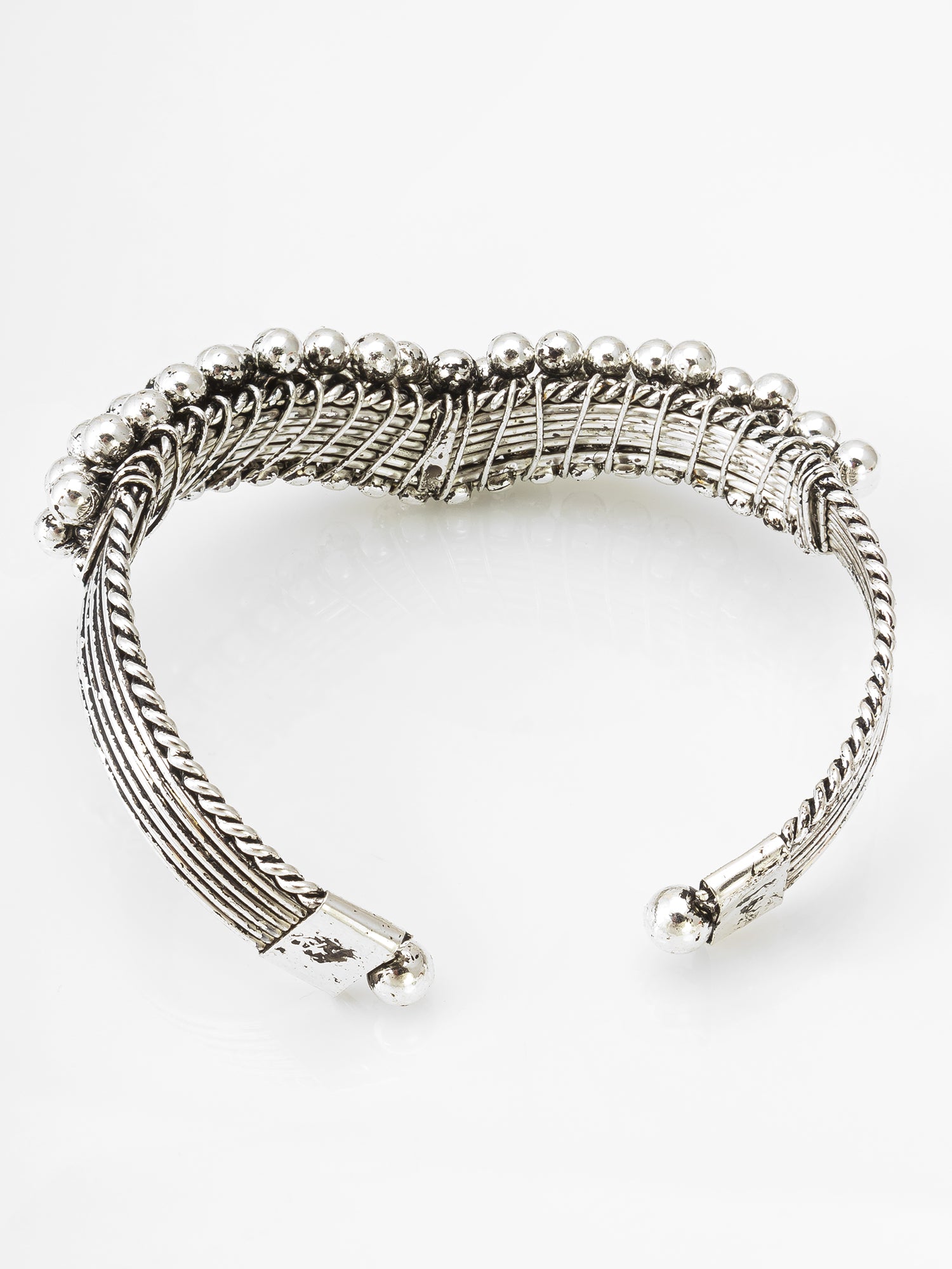 Aadita Oxidized Silver Beaded Cuff Bracelet