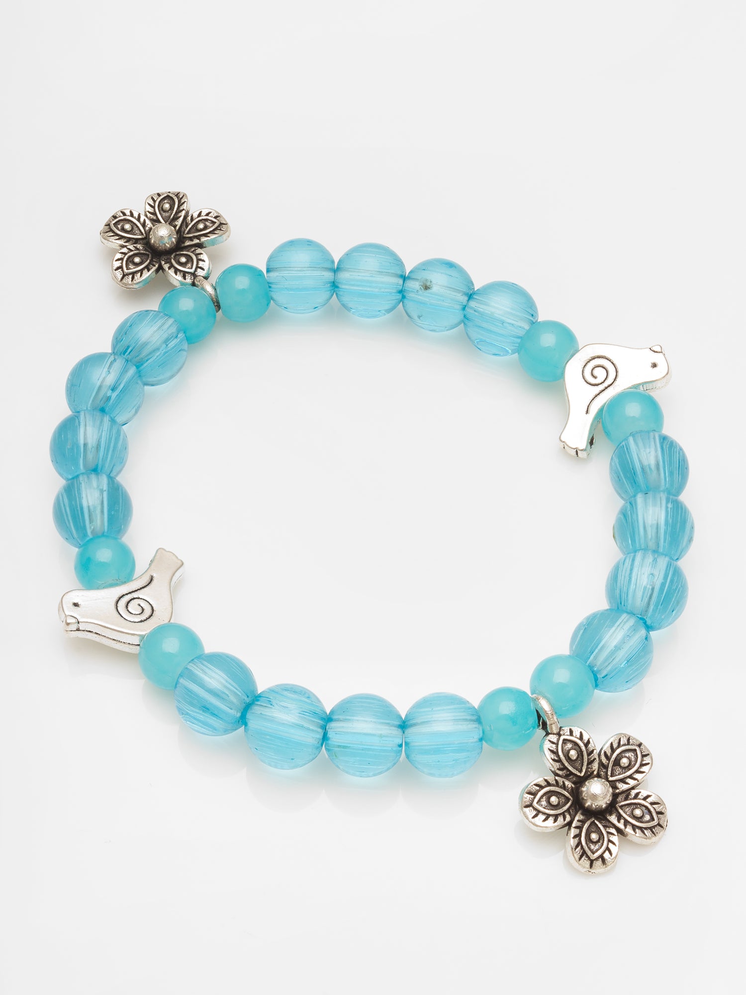 Aadita Blue Beaded Charm Bracelet with Floral Accents