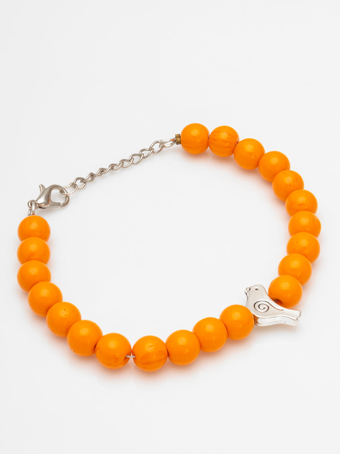 Aadita Bright Orange Beaded Bird Charm Bracelet