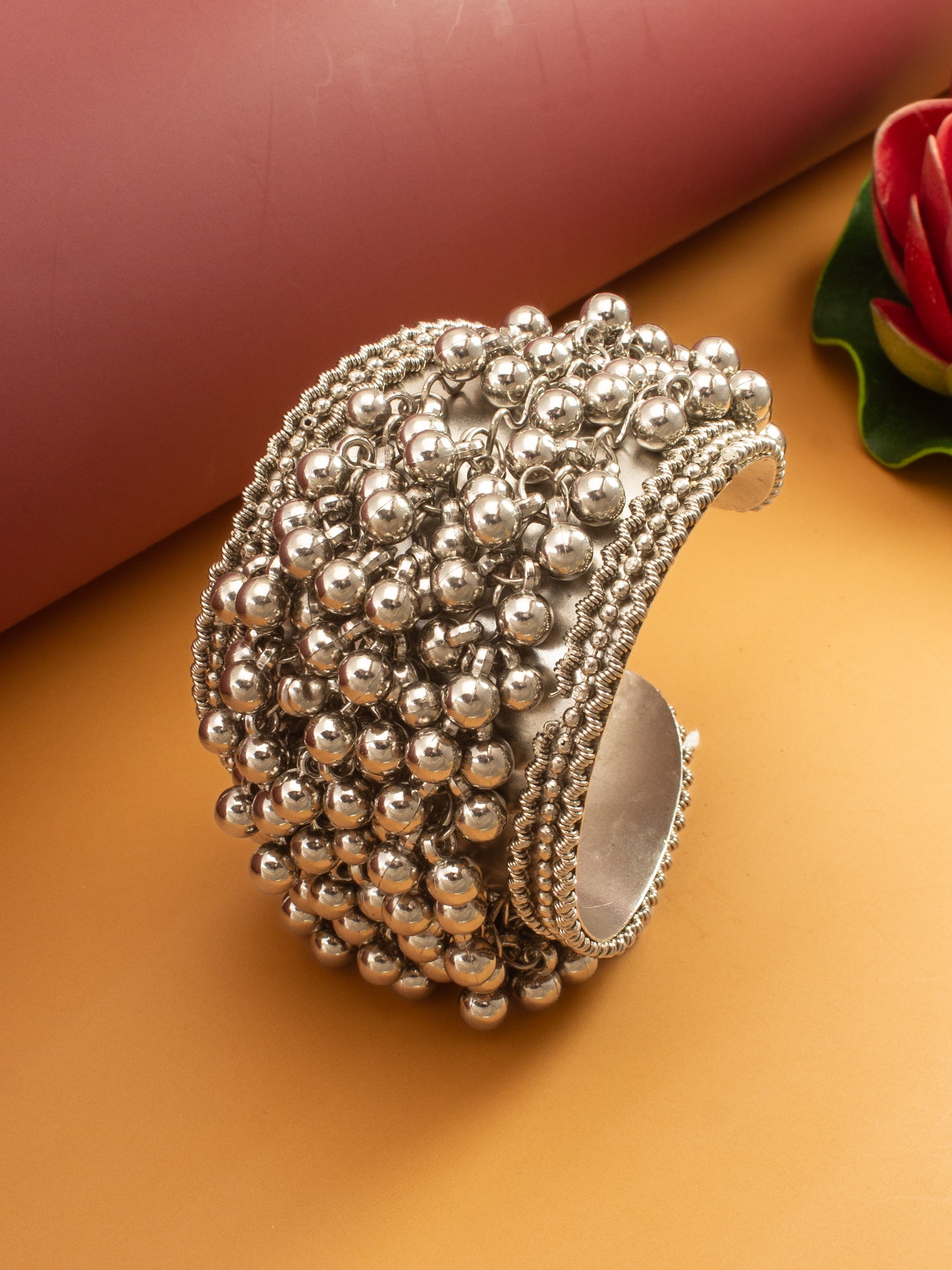 Aadita Heavy Oxidized Silver Ghungroo Cuff Bracelet