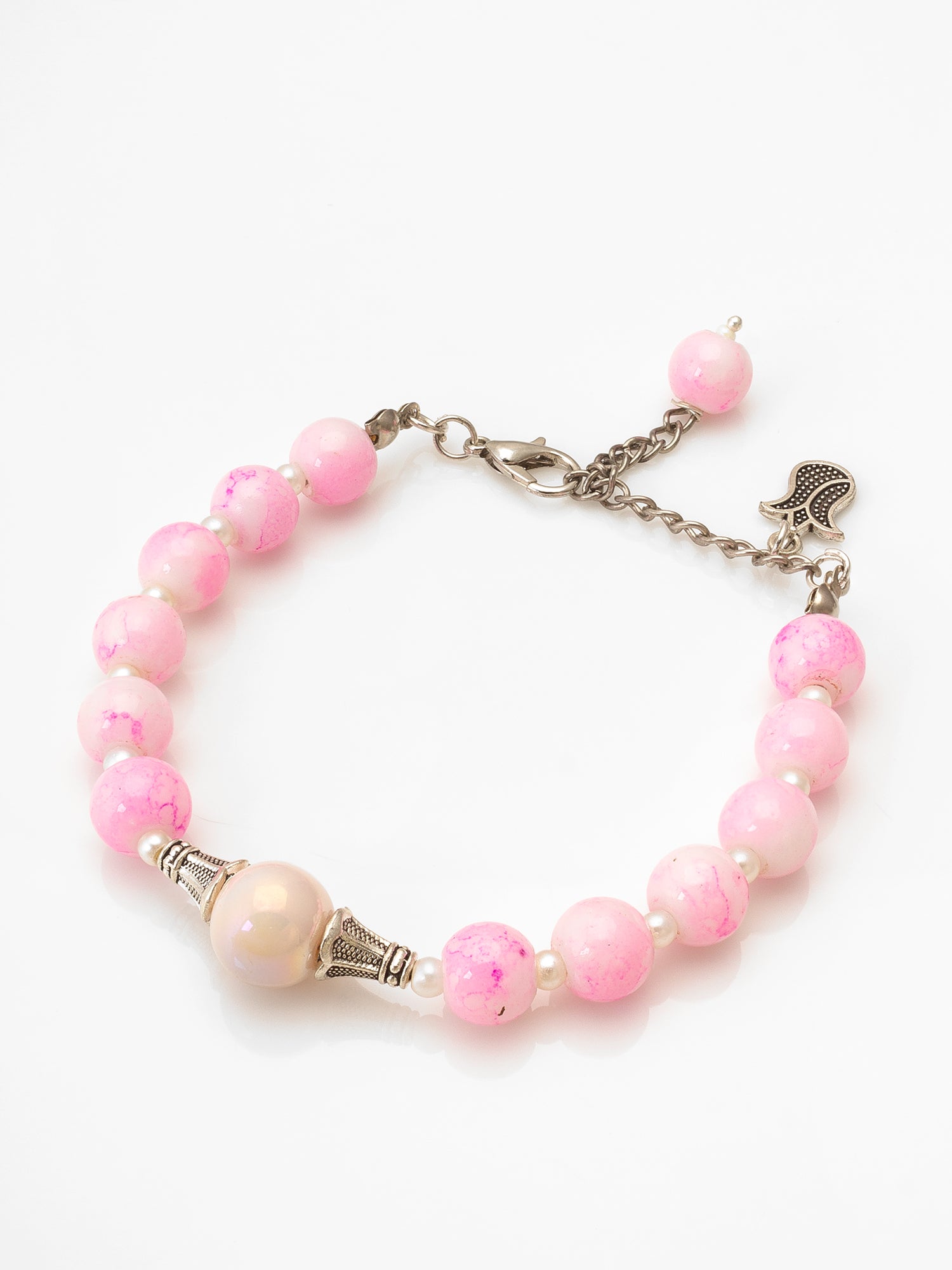Aadita Pink and Pearl Beaded Bracelet with Iridescent Center