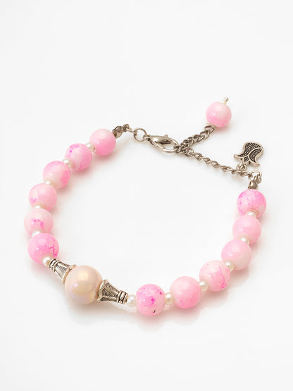 Aadita Pink and Pearl Beaded Bracelet with Iridescent Center