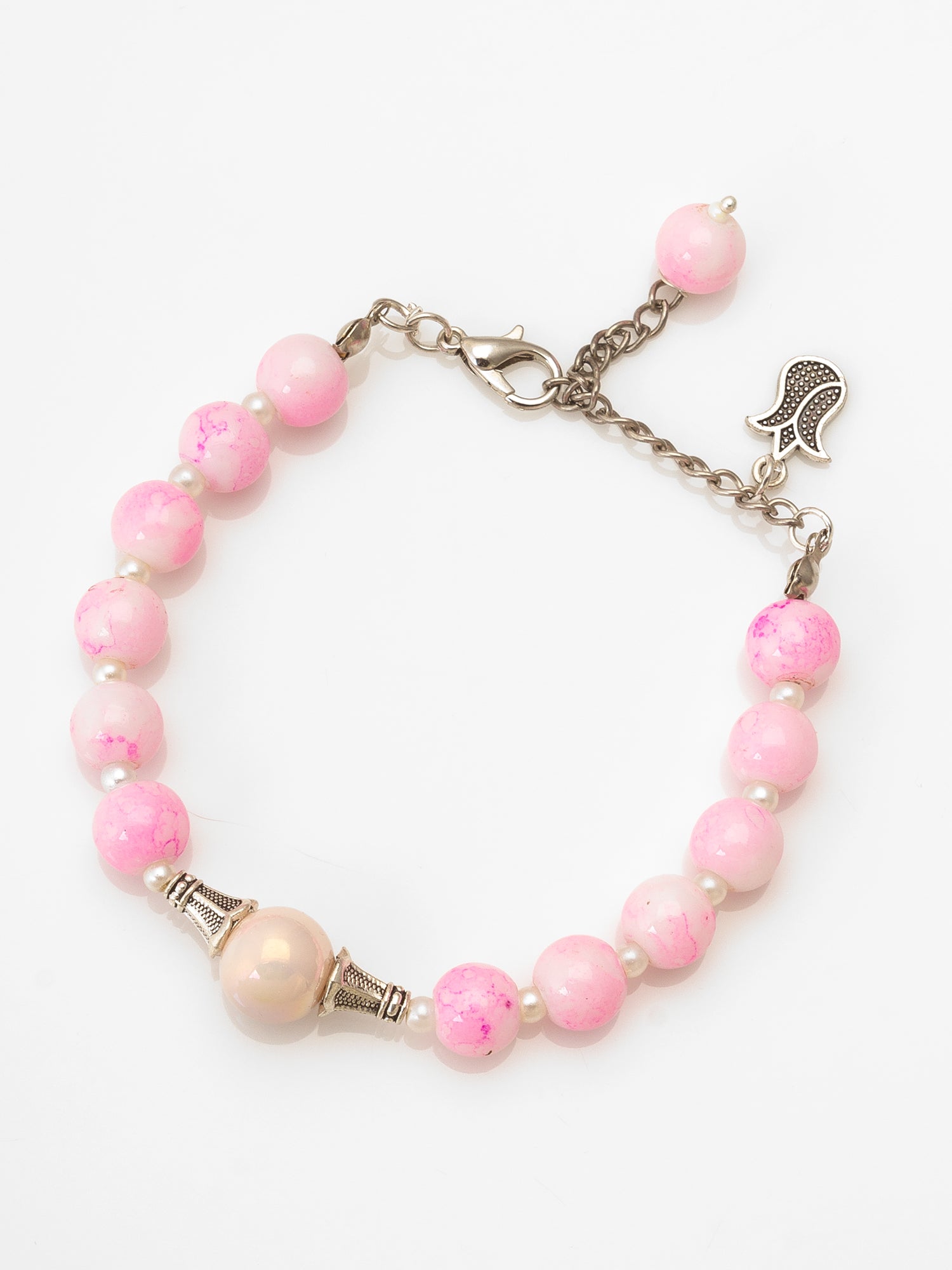 Aadita Pink and Pearl Beaded Bracelet with Iridescent Center