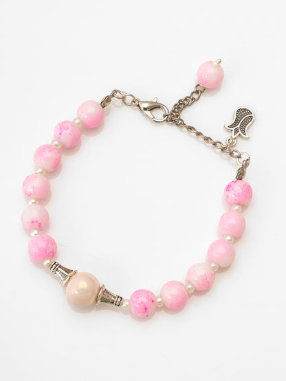 Aadita Pink and Pearl Beaded Bracelet with Iridescent Center