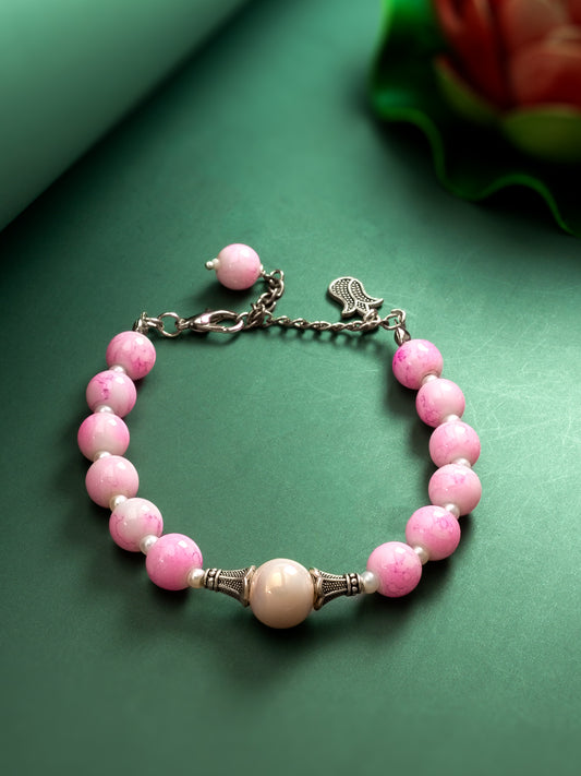 Aadita Pink and Pearl Beaded Bracelet with Iridescent Center