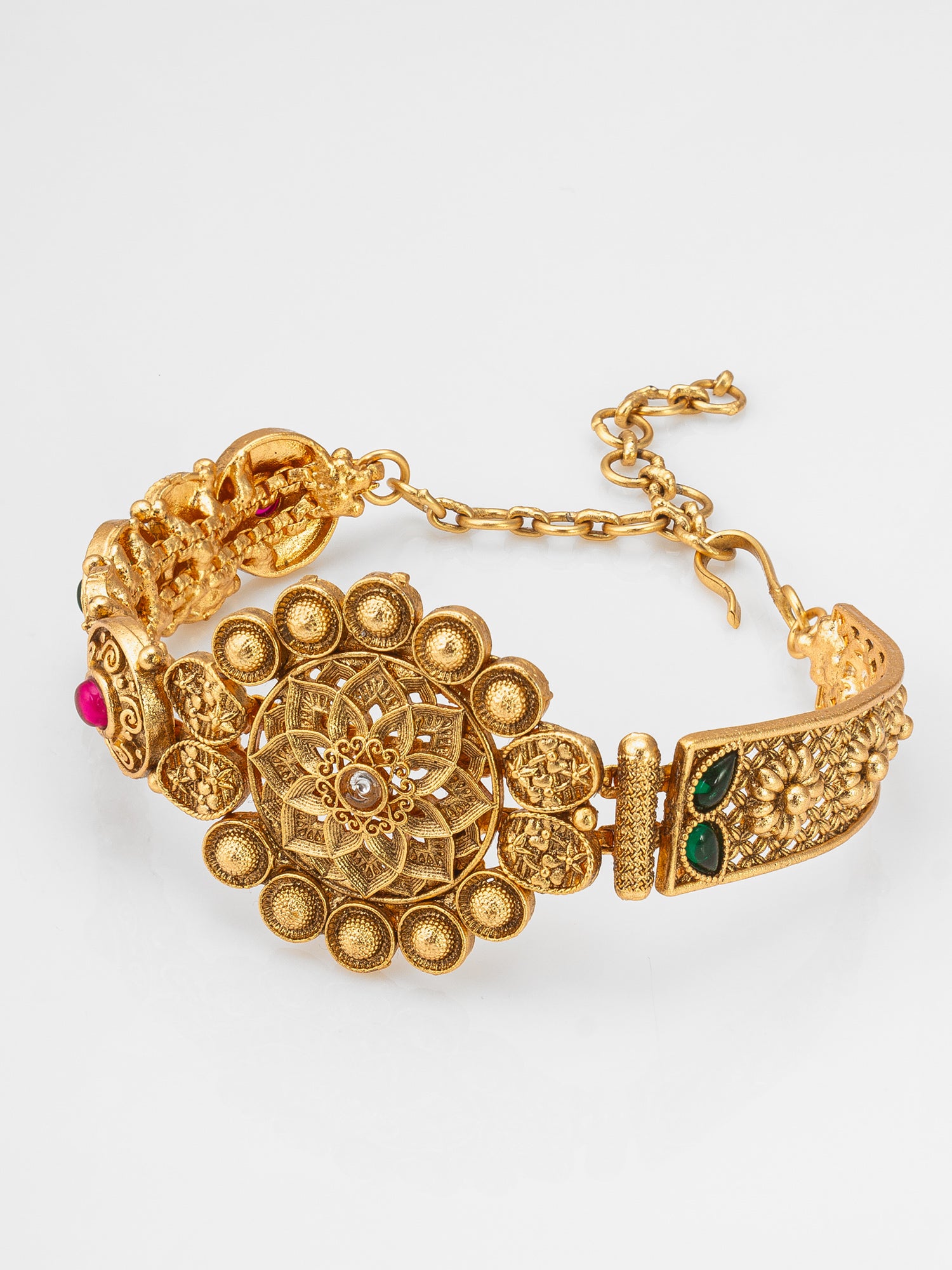 Aadita Traditional Antique Gold-Toned Floral Centerpiece Bracelet