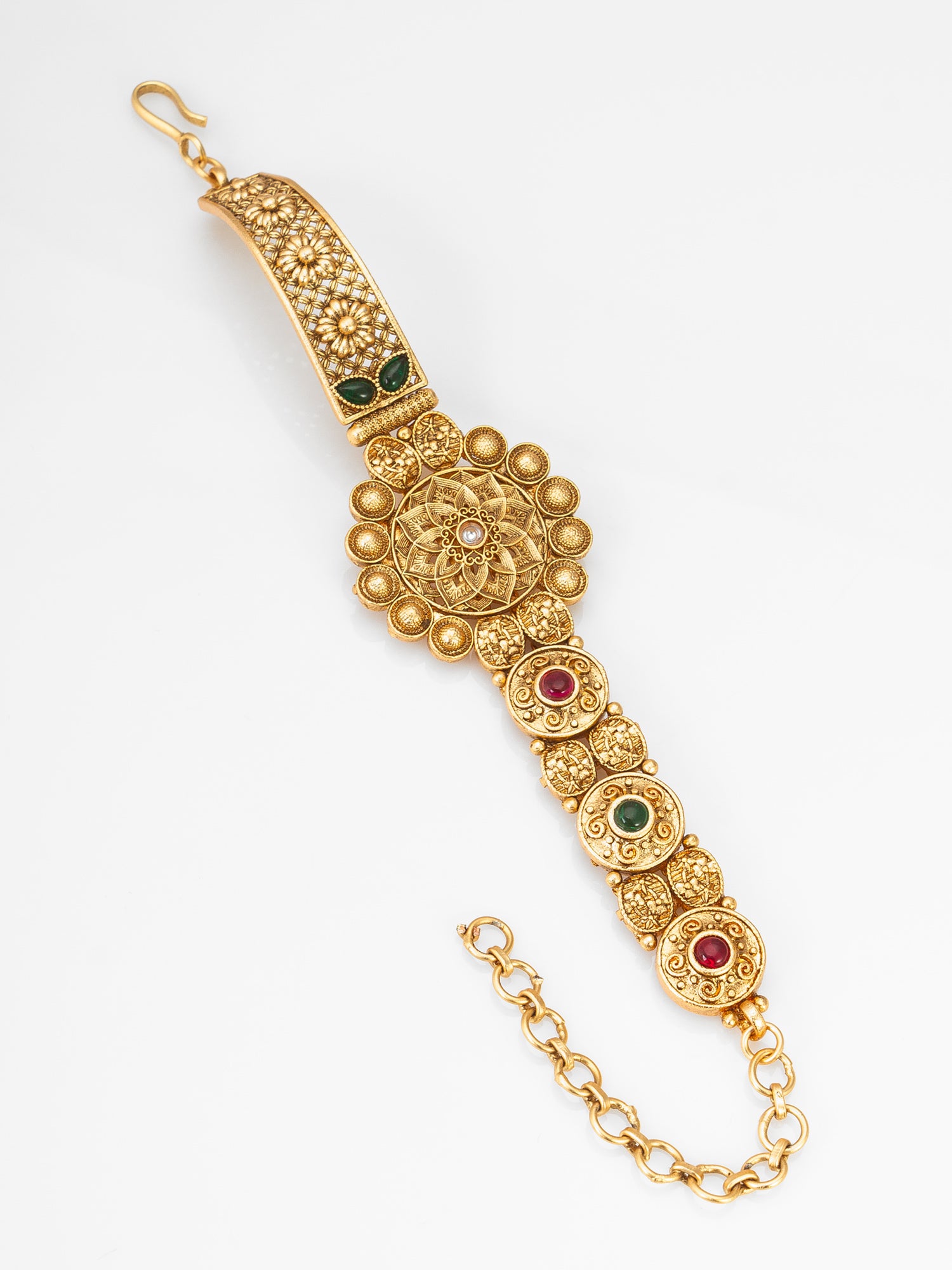 Aadita Traditional Antique Gold-Toned Floral Centerpiece Bracelet