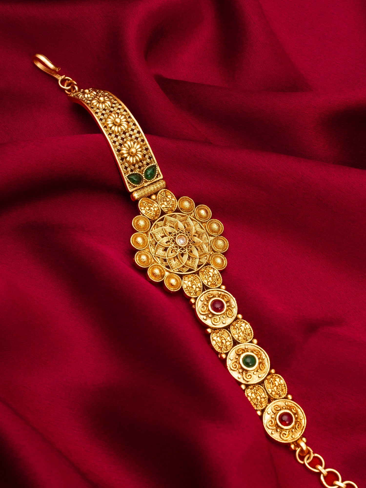 Aadita Traditional Antique Gold-Toned Floral Centerpiece Bracelet