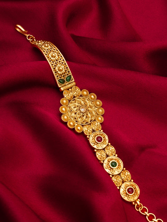 Aadita Traditional Antique Gold-Toned Floral Centerpiece Bracelet