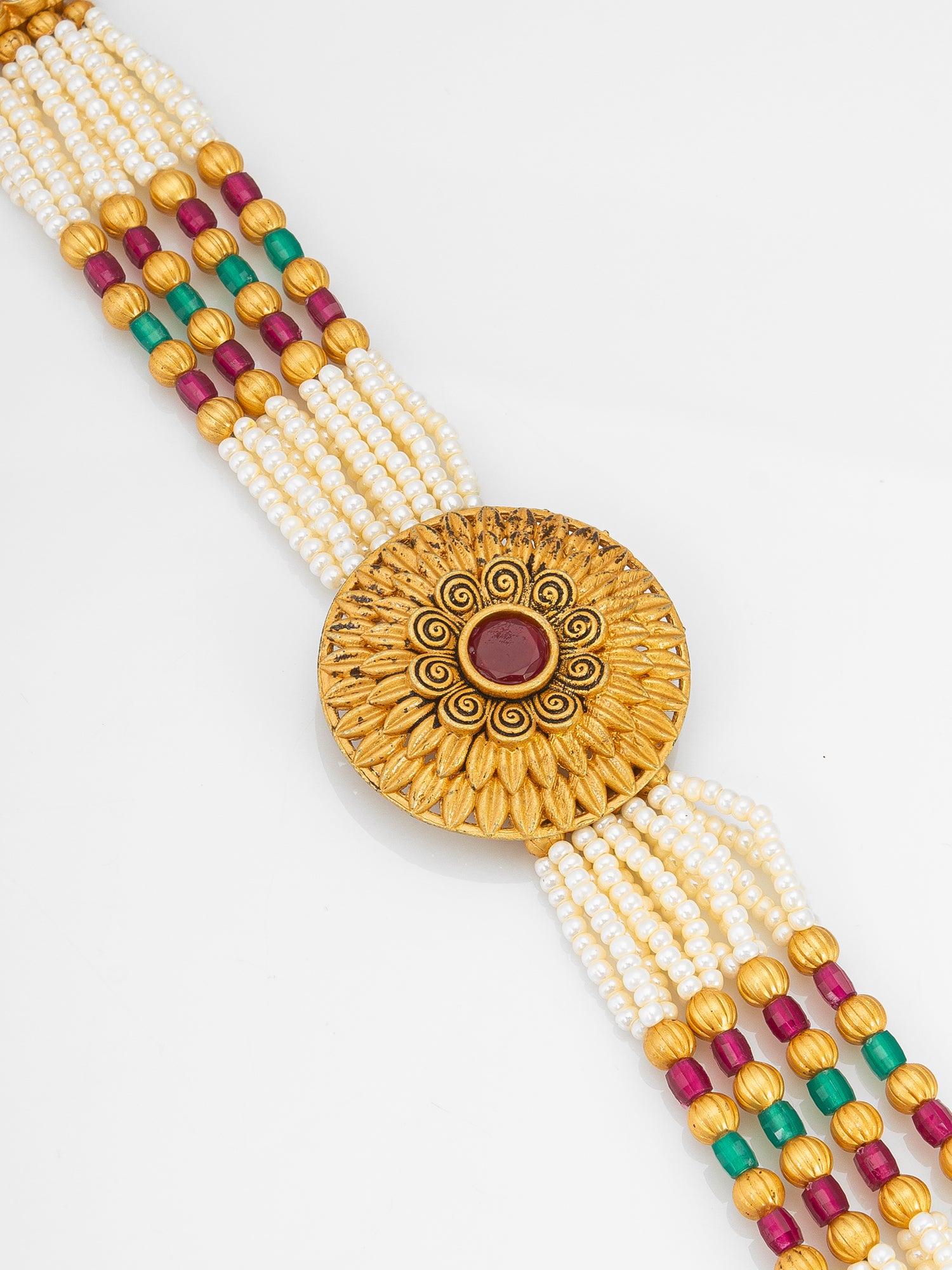 Aadita Heritage Pearl Beaded Bracelet with Sunburst Centerpiece