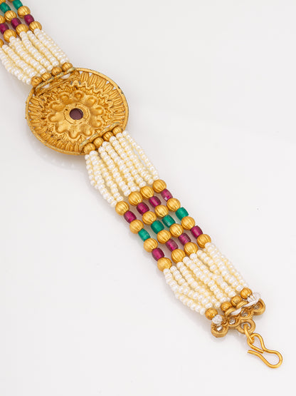 Aadita Heritage Pearl Beaded Bracelet with Sunburst Centerpiece