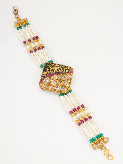 Aadita Ethnic Rhombus Kundan Pearl Bracelet