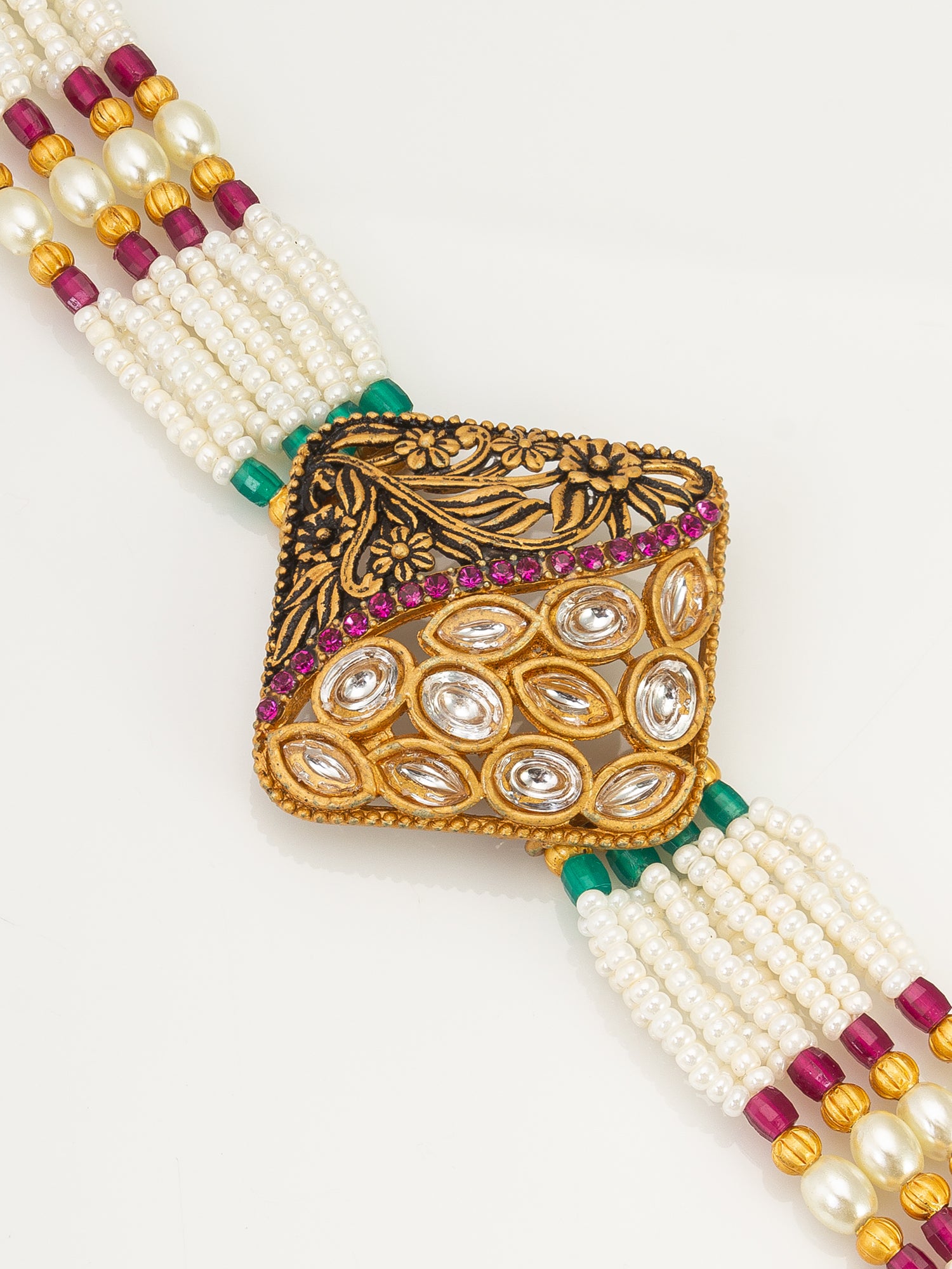 Aadita Ethnic Rhombus Kundan Pearl Bracelet