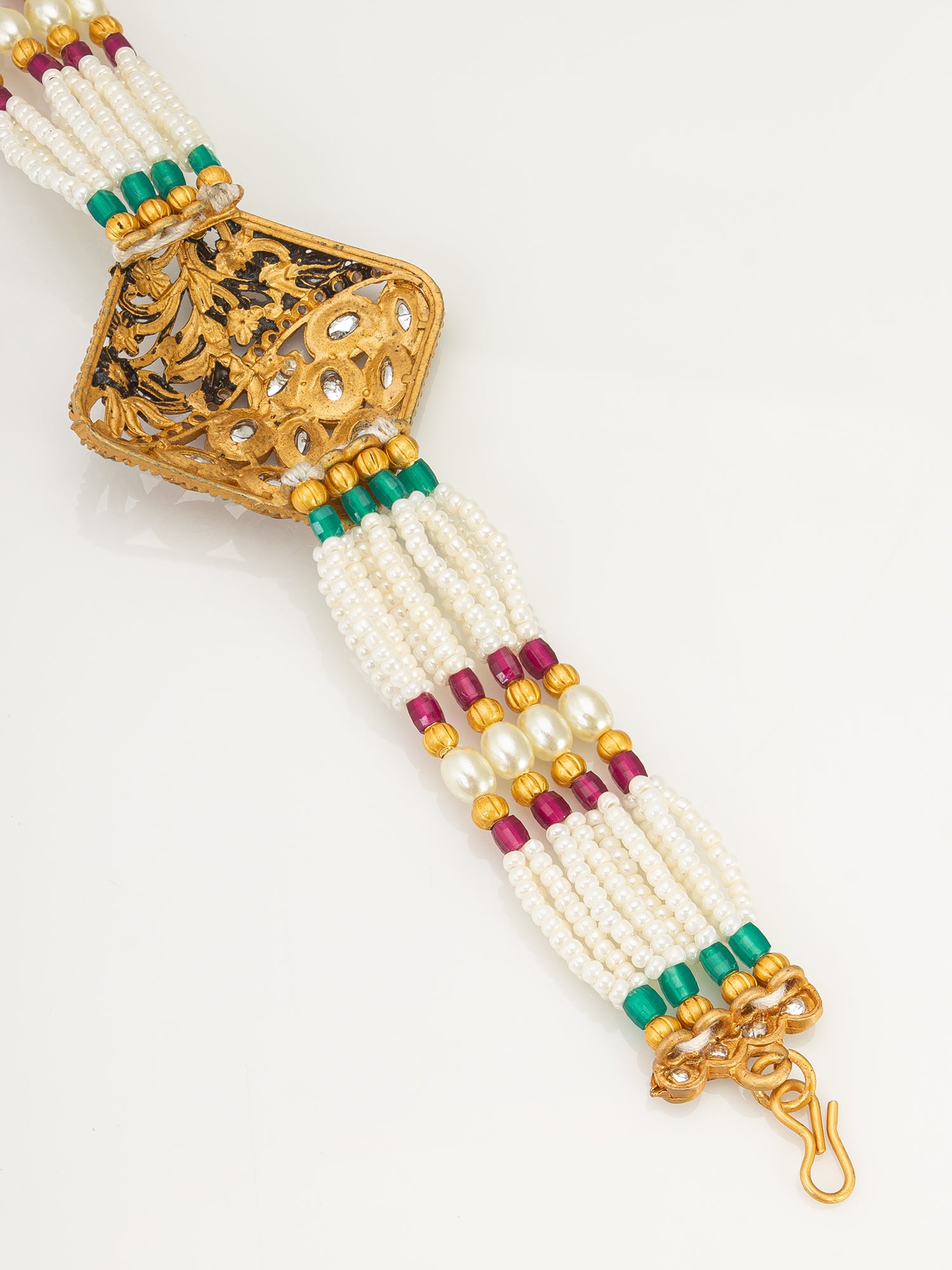 Aadita Ethnic Rhombus Kundan Pearl Bracelet