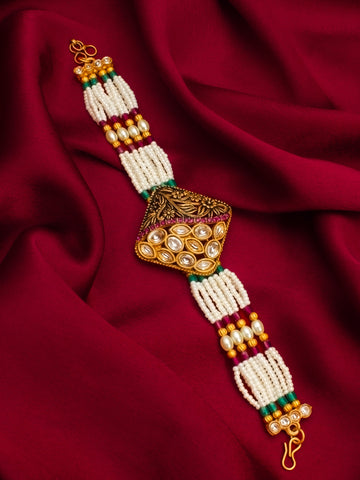 Aadita Ethnic Rhombus Kundan Pearl Bracelet