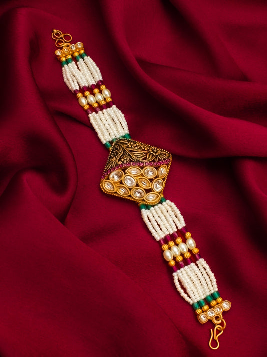 Aadita Ethnic Rhombus Kundan Pearl Bracelet