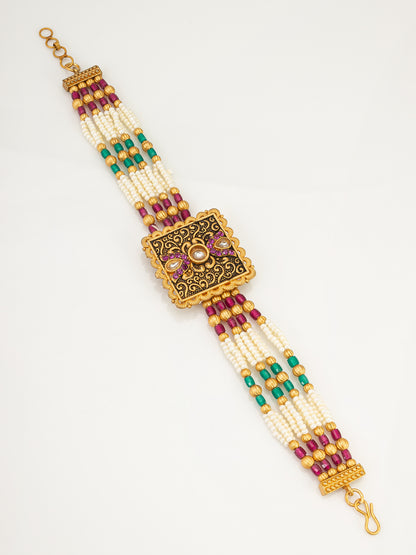 Aadita Royal Square Filigree Pearl Bracelet