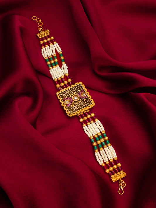 Aadita Royal Square Filigree Pearl Bracelet