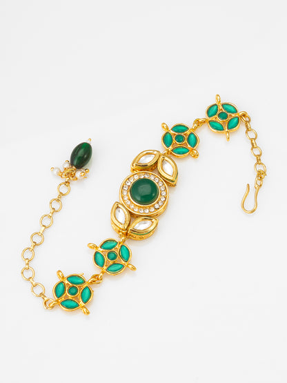 Aadita Emerald Green Kundan Link Bracelet