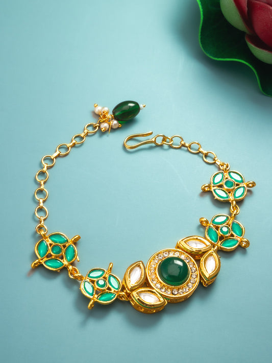 Aadita Emerald Green Kundan Link Bracelet