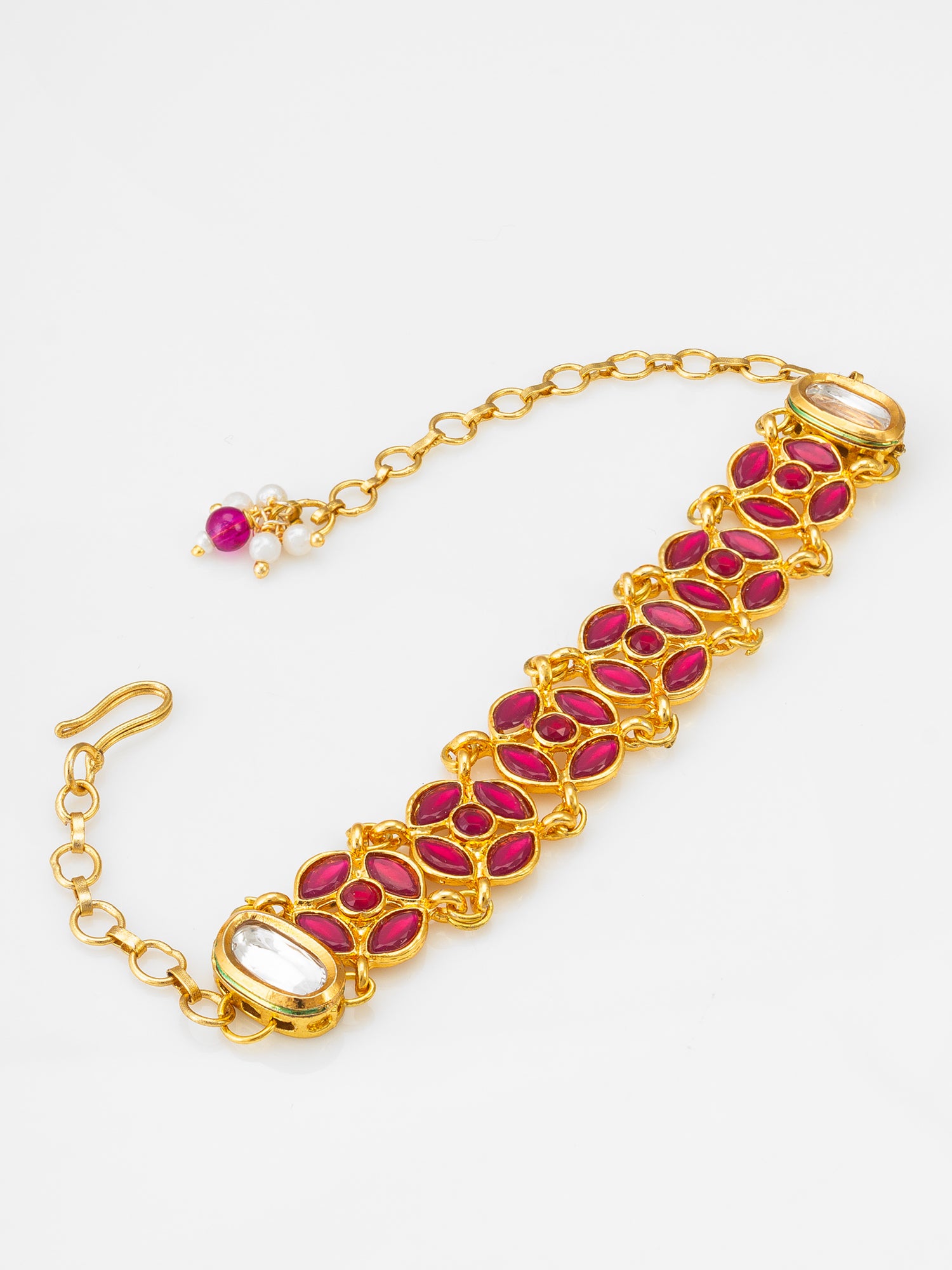 Aadita Ruby Red Floral Kundan Link Bracelet