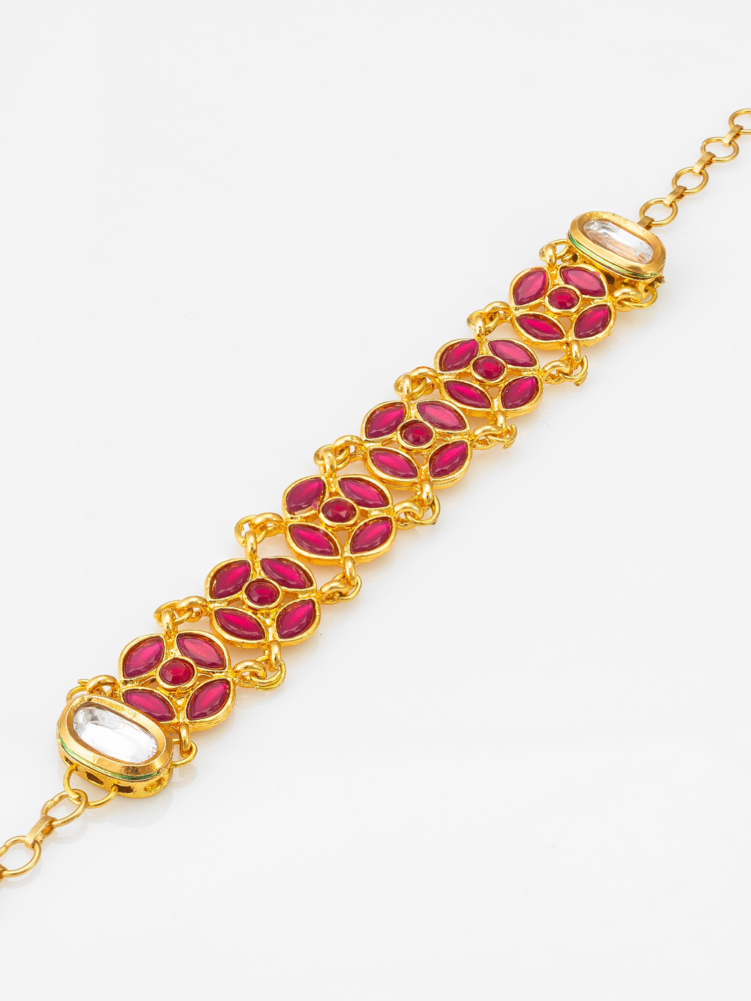Aadita Ruby Red Floral Kundan Link Bracelet