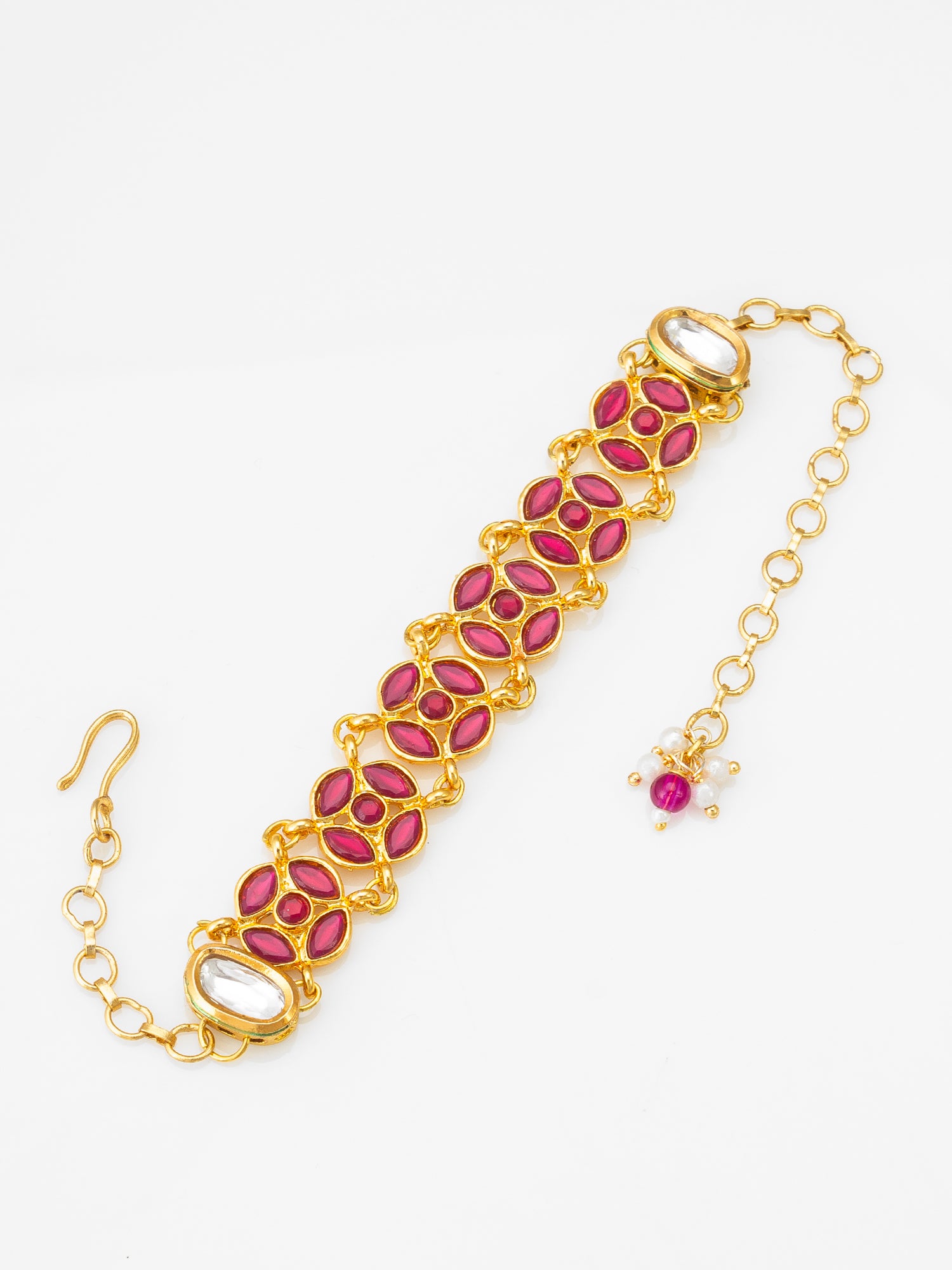 Aadita Ruby Red Floral Kundan Link Bracelet