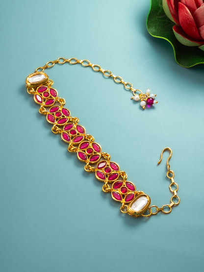 Aadita Ruby Red Floral Kundan Link Bracelet