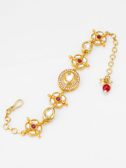 Aadita Traditional Gold Plated Red and White Kundan Studded Bracelet