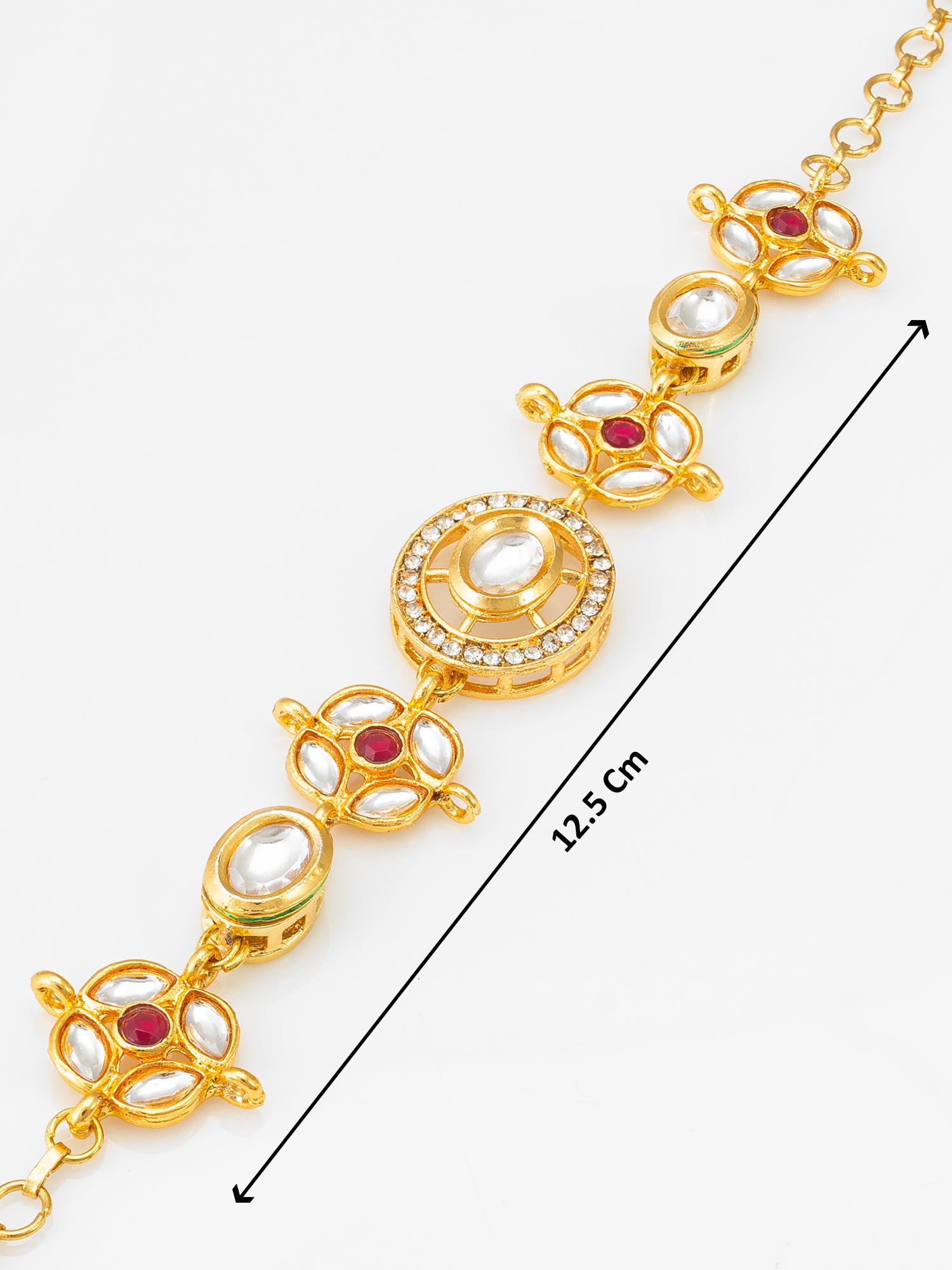 Aadita Traditional Gold Plated Red and White Kundan Studded Bracelet