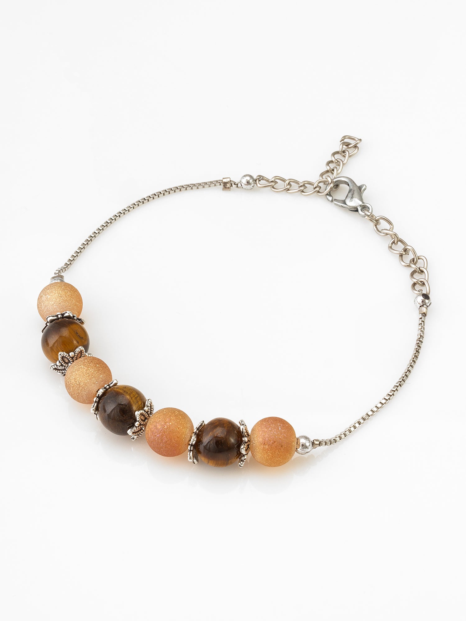 Aadita Ornate Earth-Tone Beaded Silver Chain Bracelet