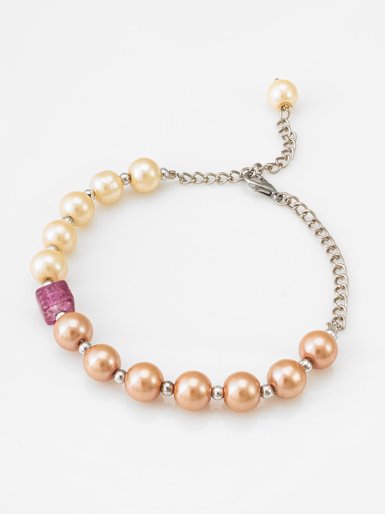 Aadita Faux Pearl Two-Tone Chain Bracelet with Pink Accent Bead