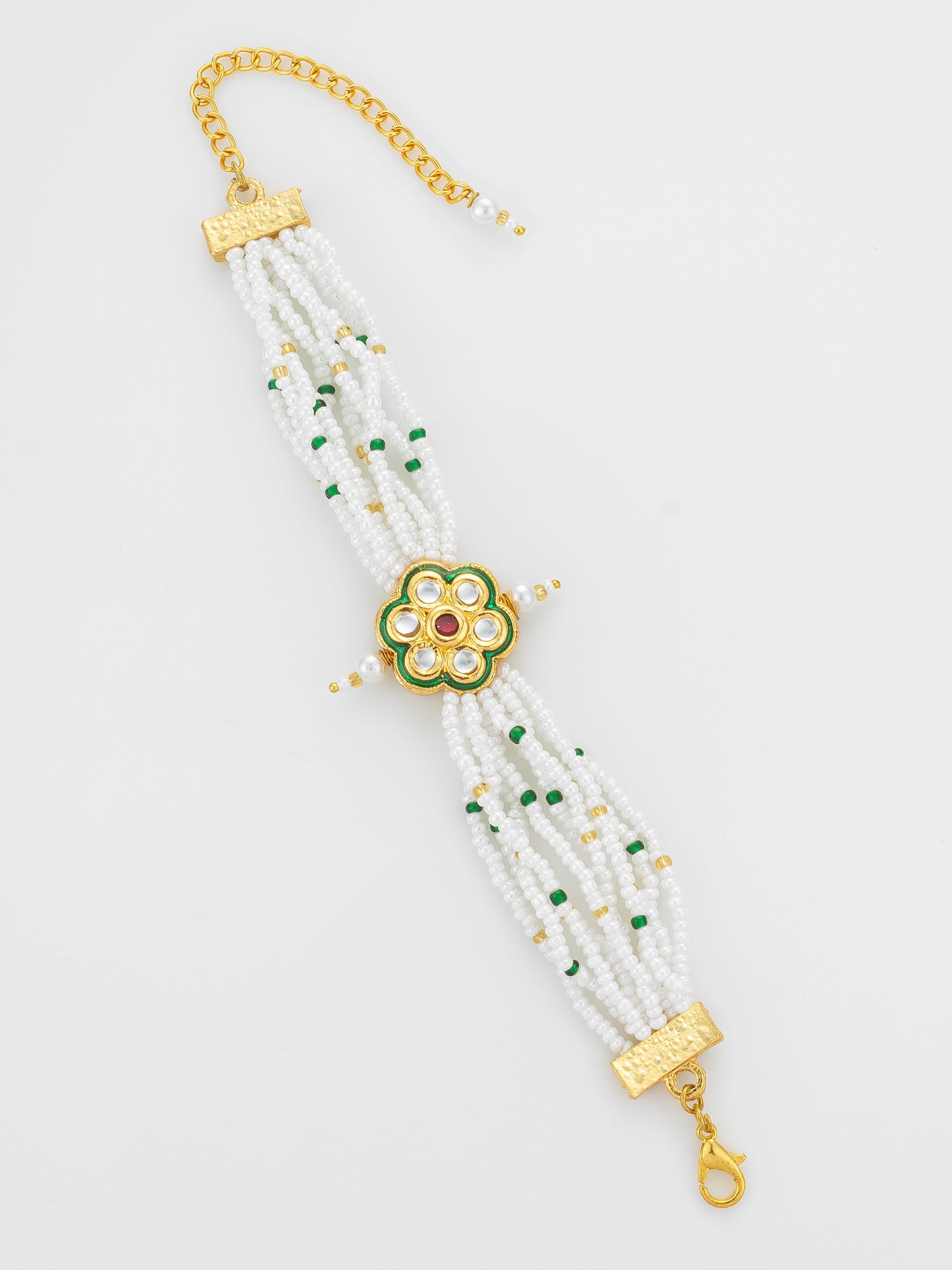 Aadita Green Enamel Floral Pearl Bracelet
