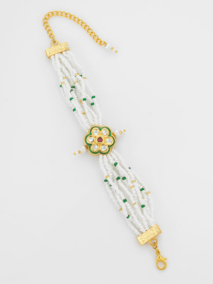 Aadita Green Enamel Floral Pearl Bracelet