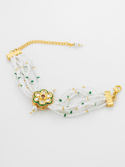 Aadita Green Enamel Floral Pearl Bracelet