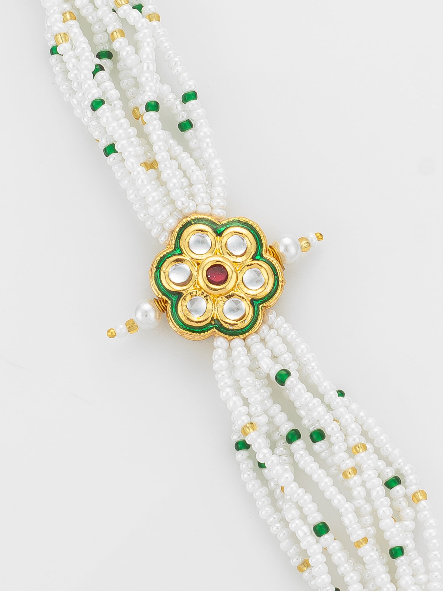 Aadita Green Enamel Floral Pearl Bracelet