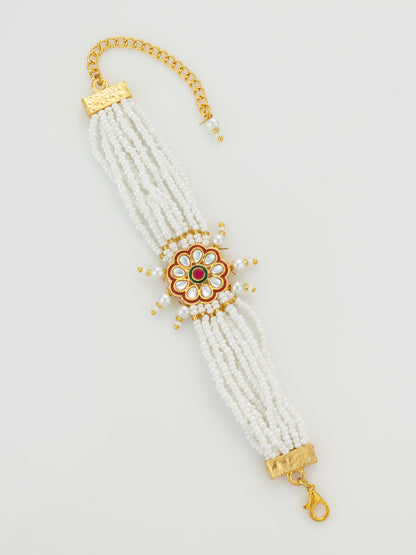Aadita Red Floral Motif Pearl Bracelet