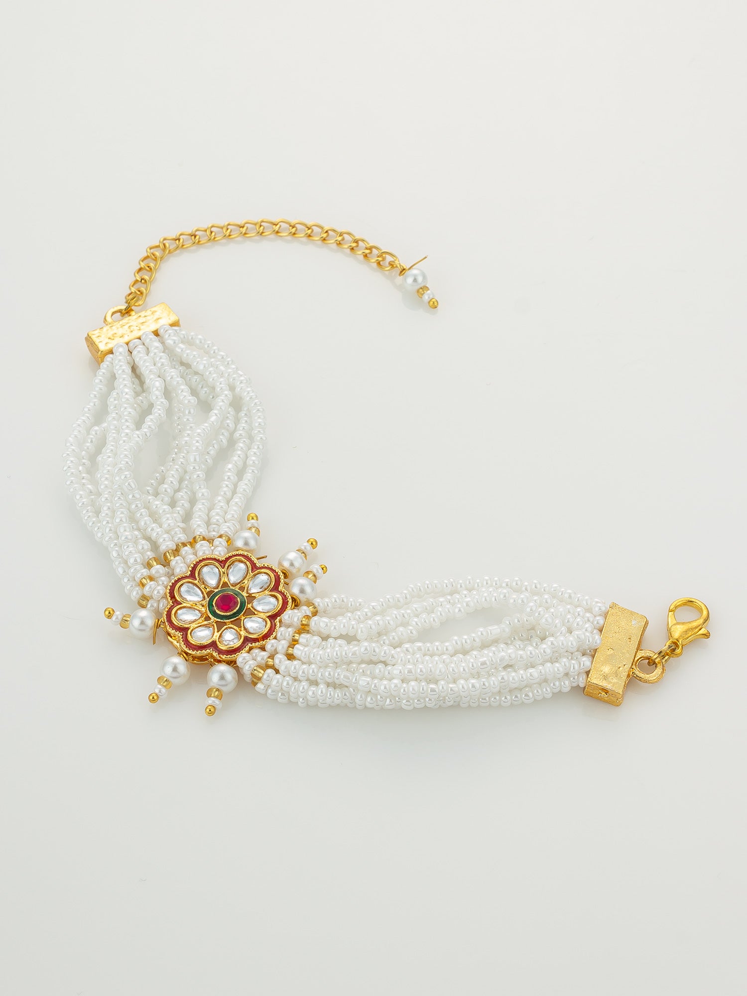 Aadita Red Floral Motif Pearl Bracelet